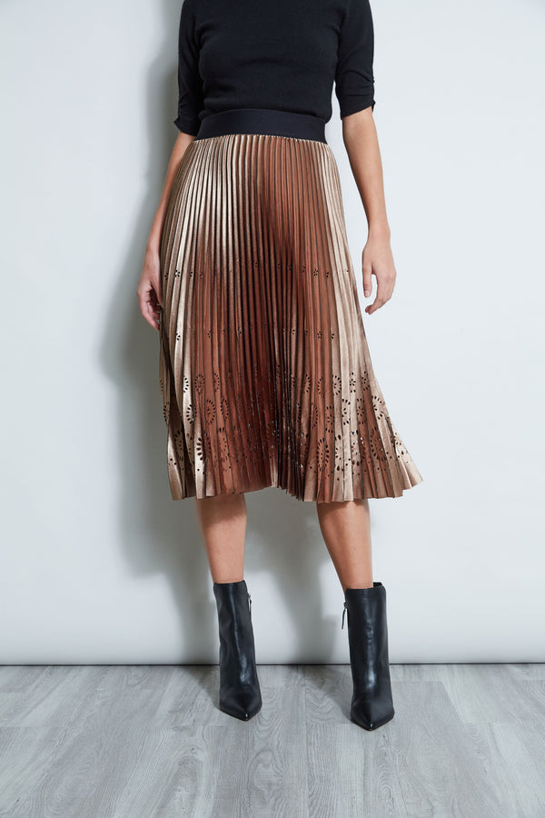 Lasercut Satin Pleated Skirt
