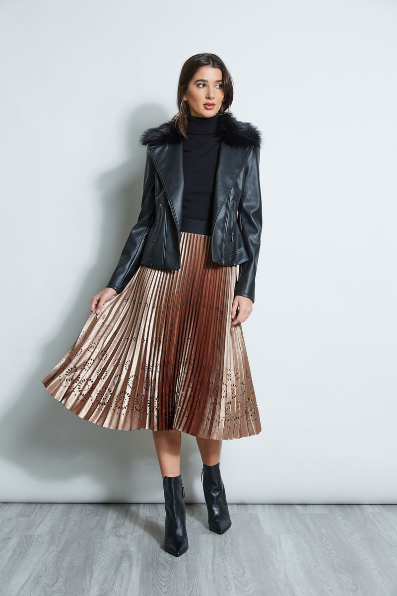 Lasercut Satin Pleated Skirt