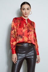 Silk Satin Etched Floral Shirt