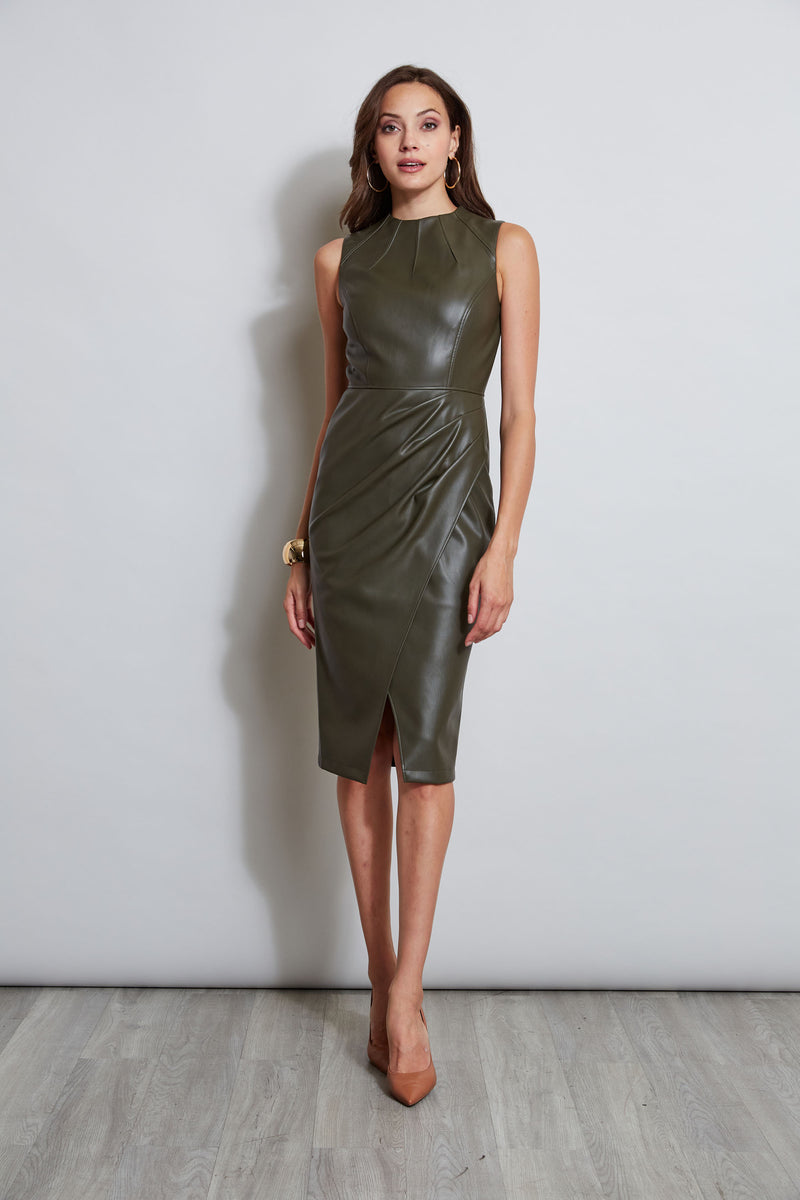 Dart Mock Wrap Vegan Leather Dress