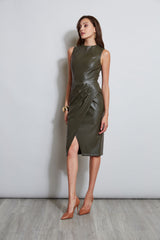Dart Mock Wrap Vegan Leather Dress
