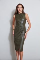 Dart Mock Wrap Vegan Leather Dress