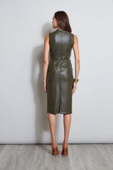 Dart Mock Wrap Vegan Leather Dress