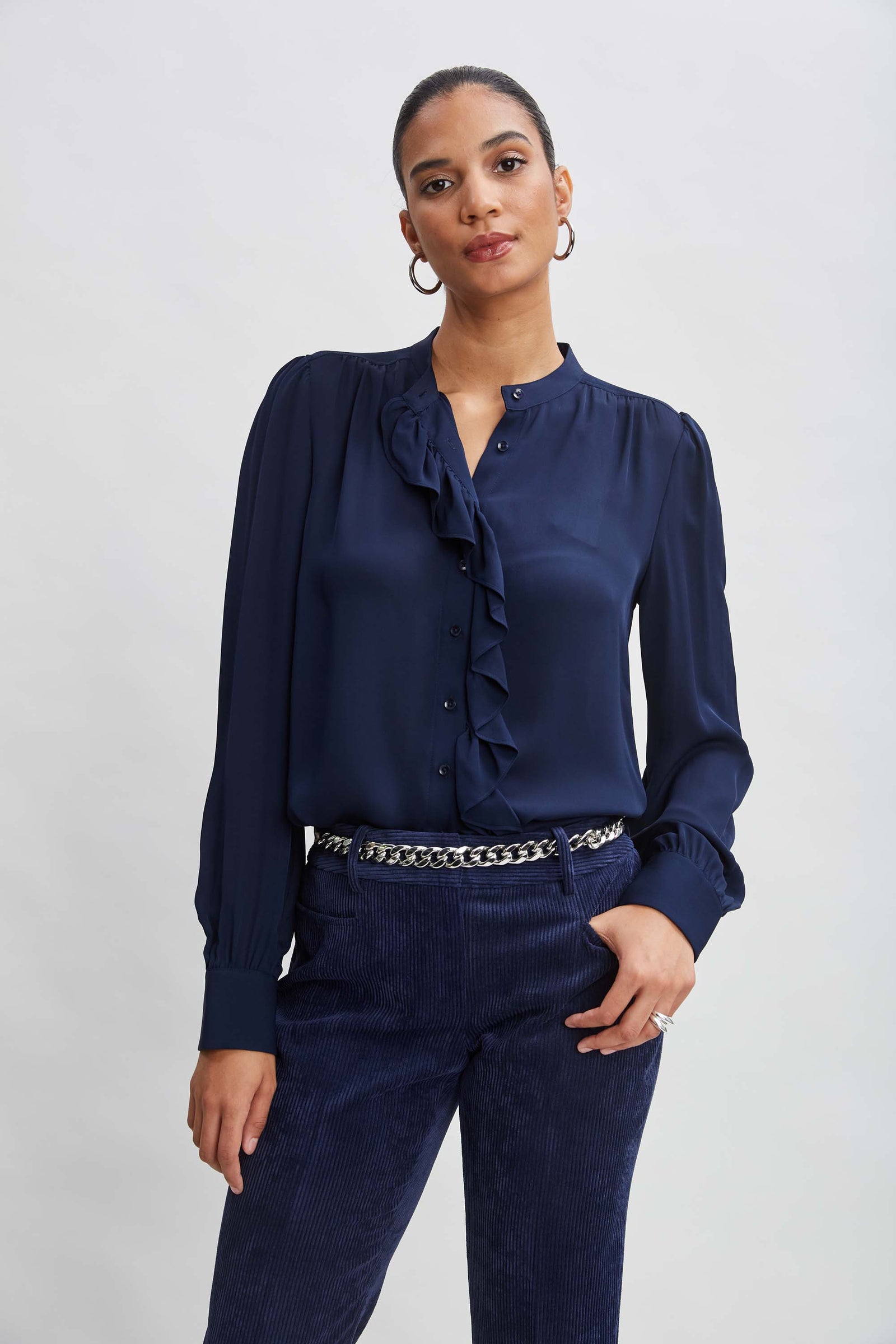 Silk Ruffle Button Down Shirt – Elie Tahari