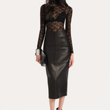 Brooklyn Lamb Leather Midi Skirt
