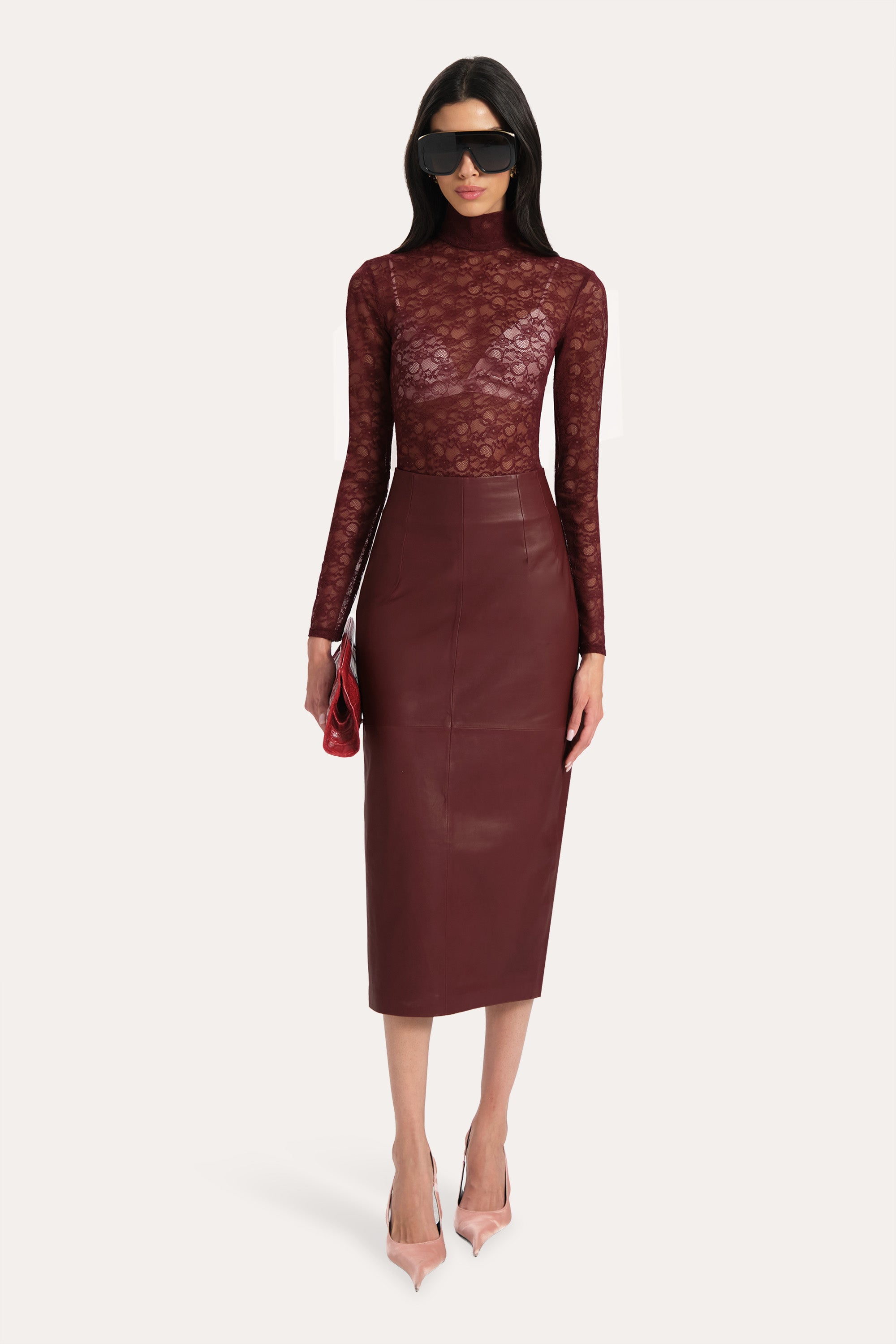 Brooklyn Lamb Leather Midi Skirt