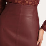 BROOKLYN LAMB LEATHER MIDI SKIRT - RED