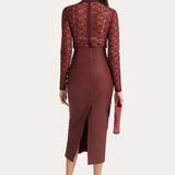 BROOKLYN LAMB LEATHER MIDI SKIRT - RED