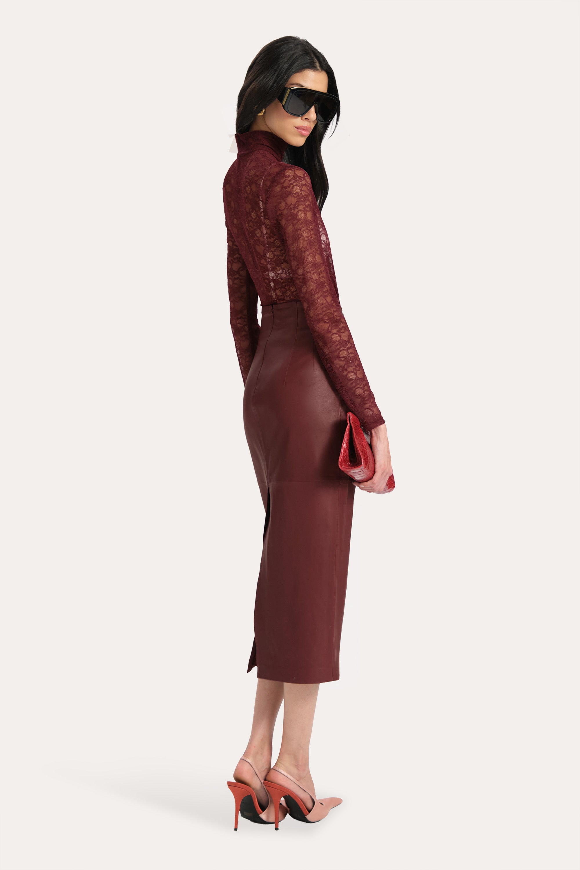 Brooklyn Lamb Leather Midi Skirt