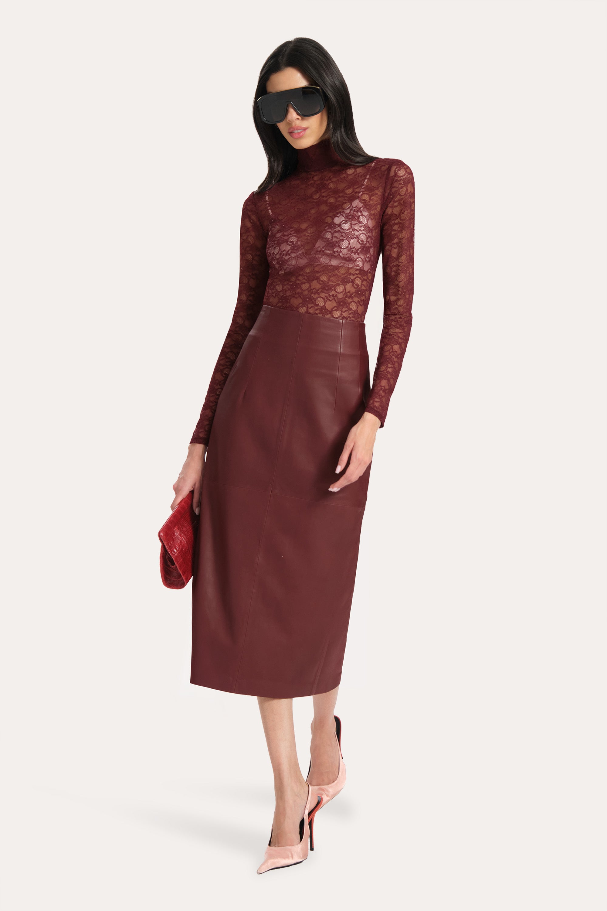 Brooklyn Lamb Leather Midi Skirt