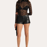 BLAKE LAMB LEATHER TAILORED SHORTS - BLACK