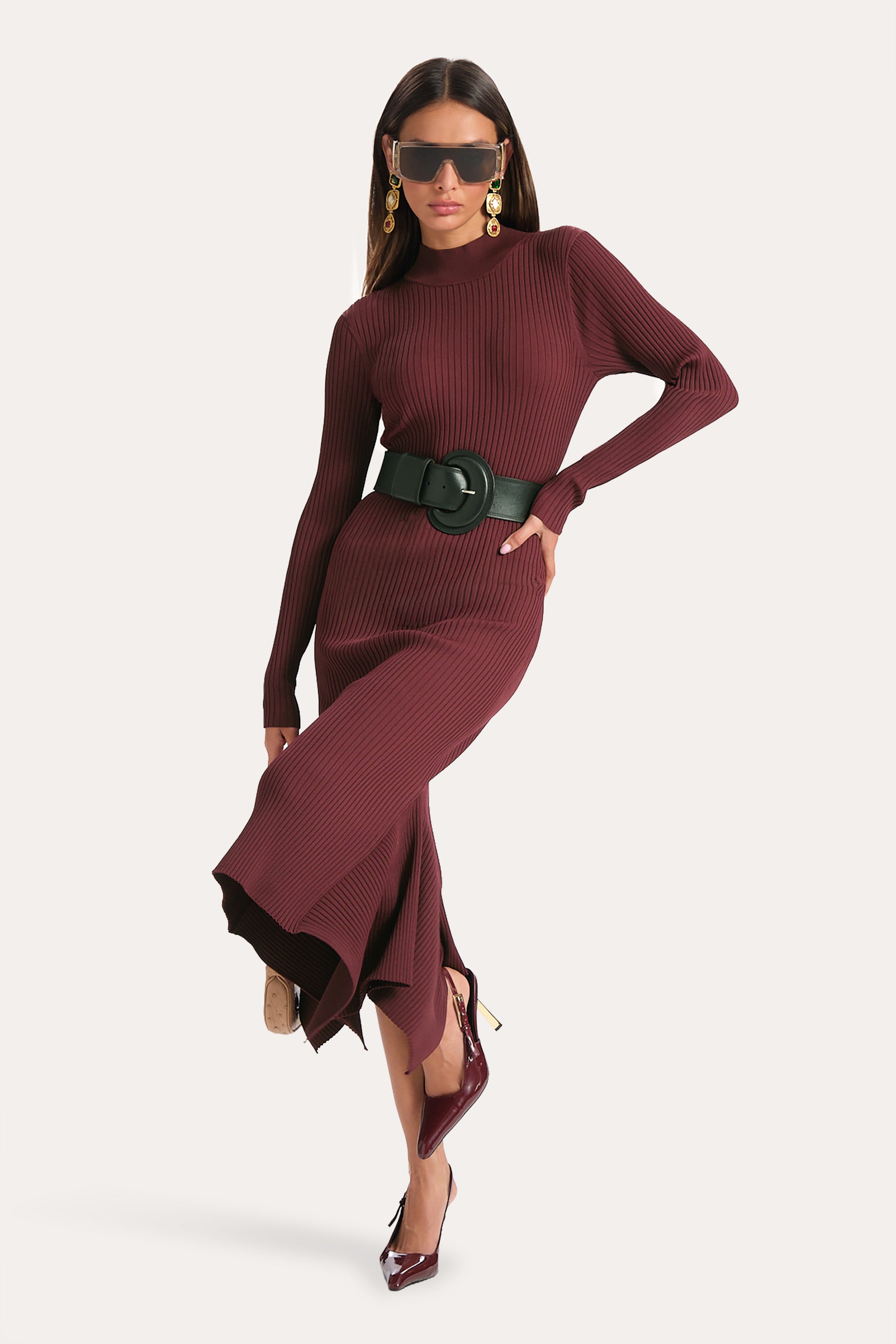 FIONA RIB SWEATER DRESS in JESTER RED