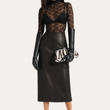 ANNABELE REBRODÉ LACE BODYSUIT in BLACK ONYX