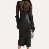 ANNABELE REBRODÉ LACE BODYSUIT in BLACK ONYX