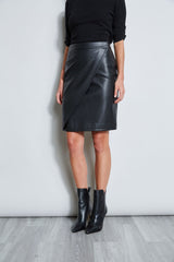Vegan Leather Faux Wrap Skirt