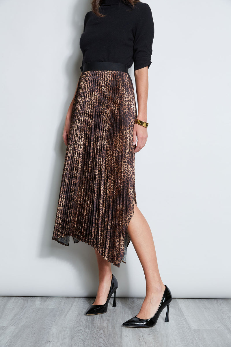 Ocelot Print Pleated Skirt