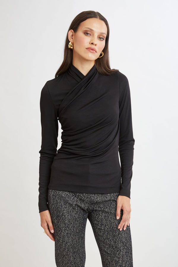 Long Sleeve Ruched Draped Knit