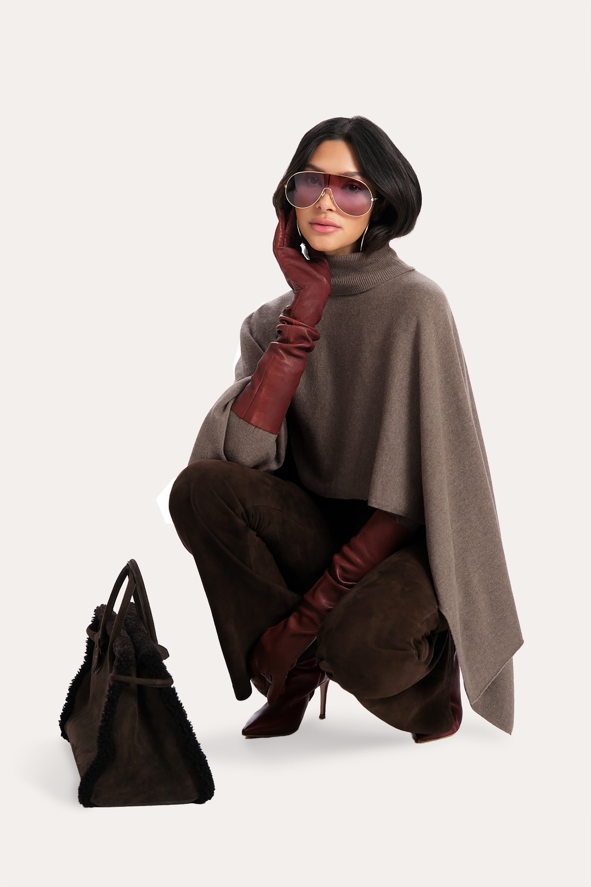 KENNEDY CASHMERE PONCHO in TOBACCO