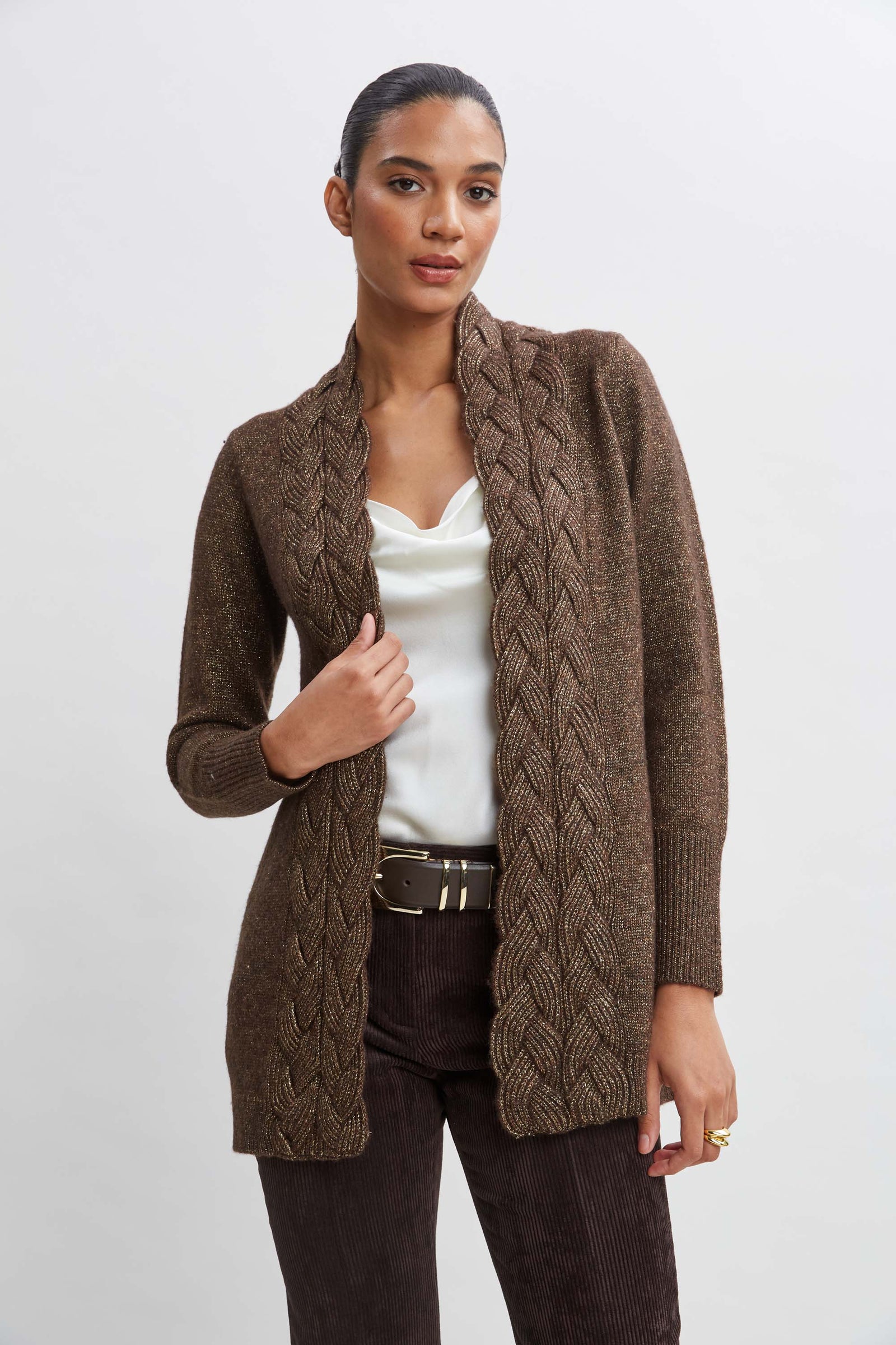 Metallic Cable Cardigan Elie Tahari