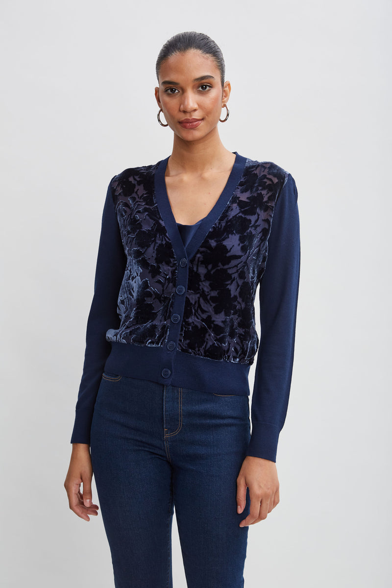 Elie Tahari Burnout Velvet Cardigan