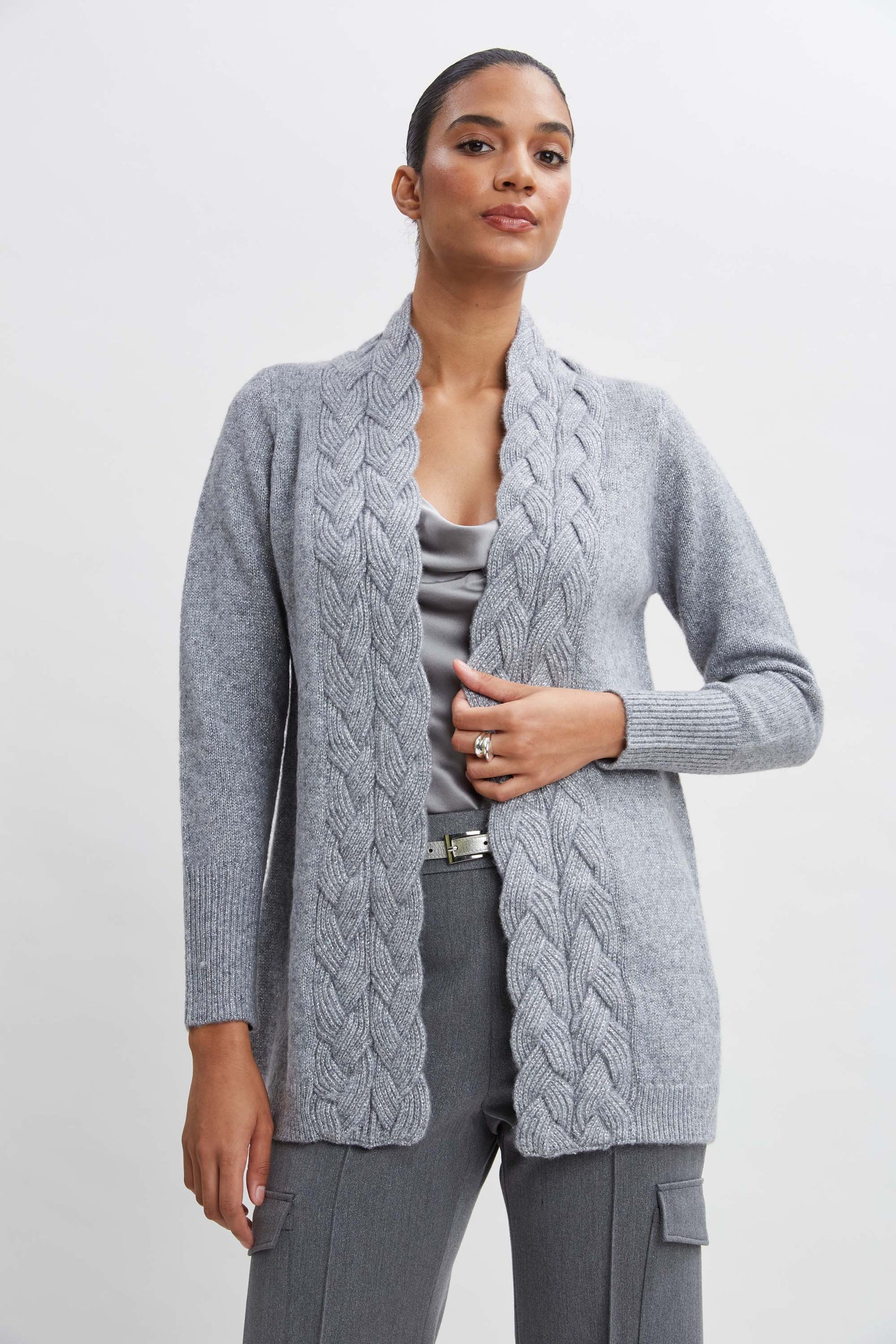 トップス CLANE Stripe Cable Half Sleeve Cardigan CLANE STRIPE CABLE HALF SLEEVE CARDIGAN