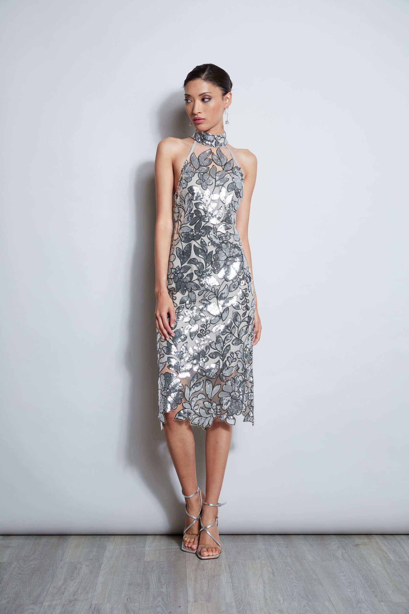 Elie Tahari Sequin Floral Halter Dress Elie Tahari Sequin Floral Halter Dress