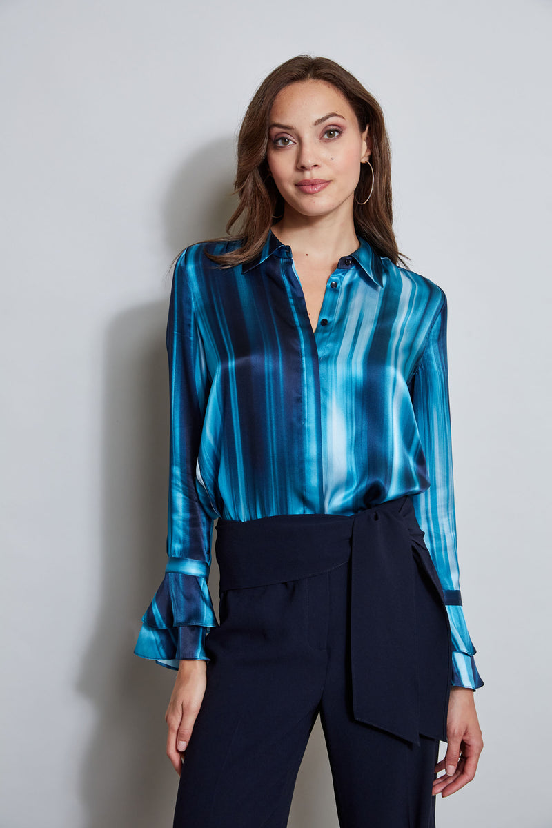 Silk Satin Watercolor Ribbon Shirt