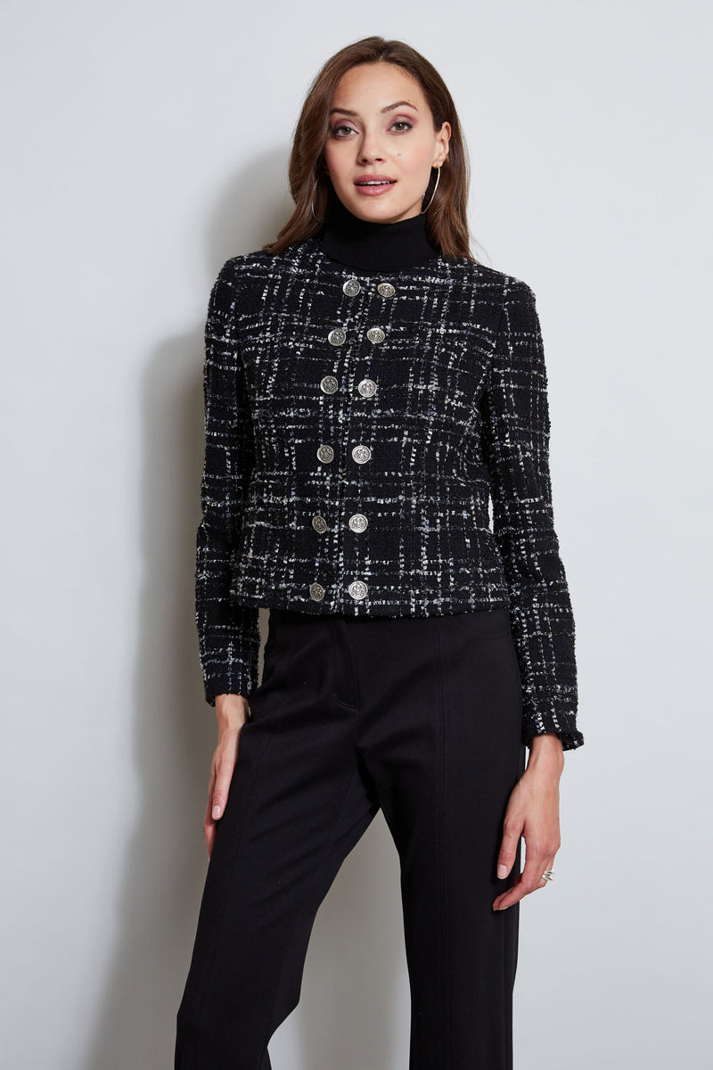 Alessandra Rich Checked Metallic-weave Bouclé Tweed Jacket In Black