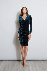 V-Neck Ruched Velvet Dress