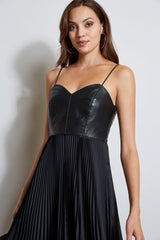 Vegan Leather Pleated Dress