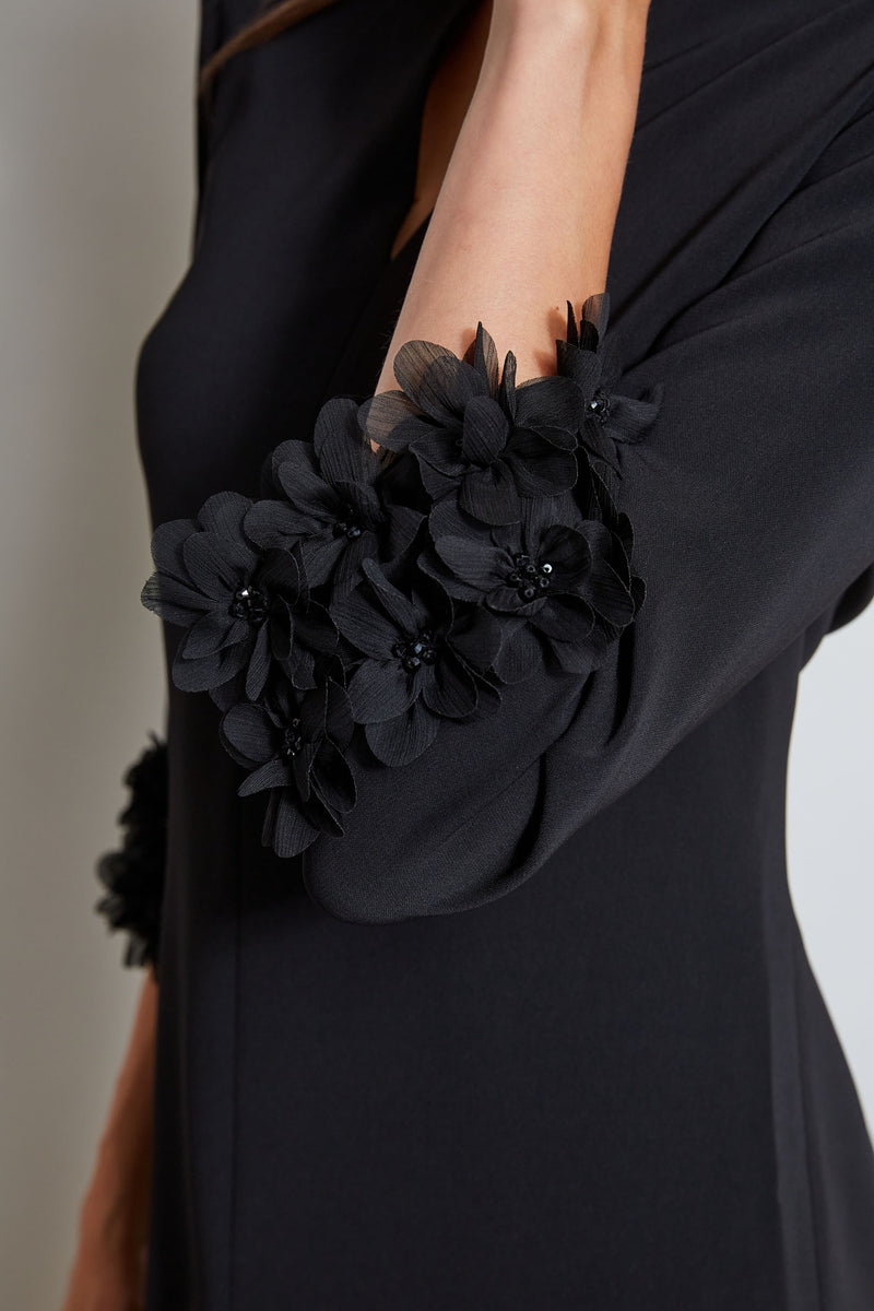Elie Tahari Flower Applique Sleeve Dress