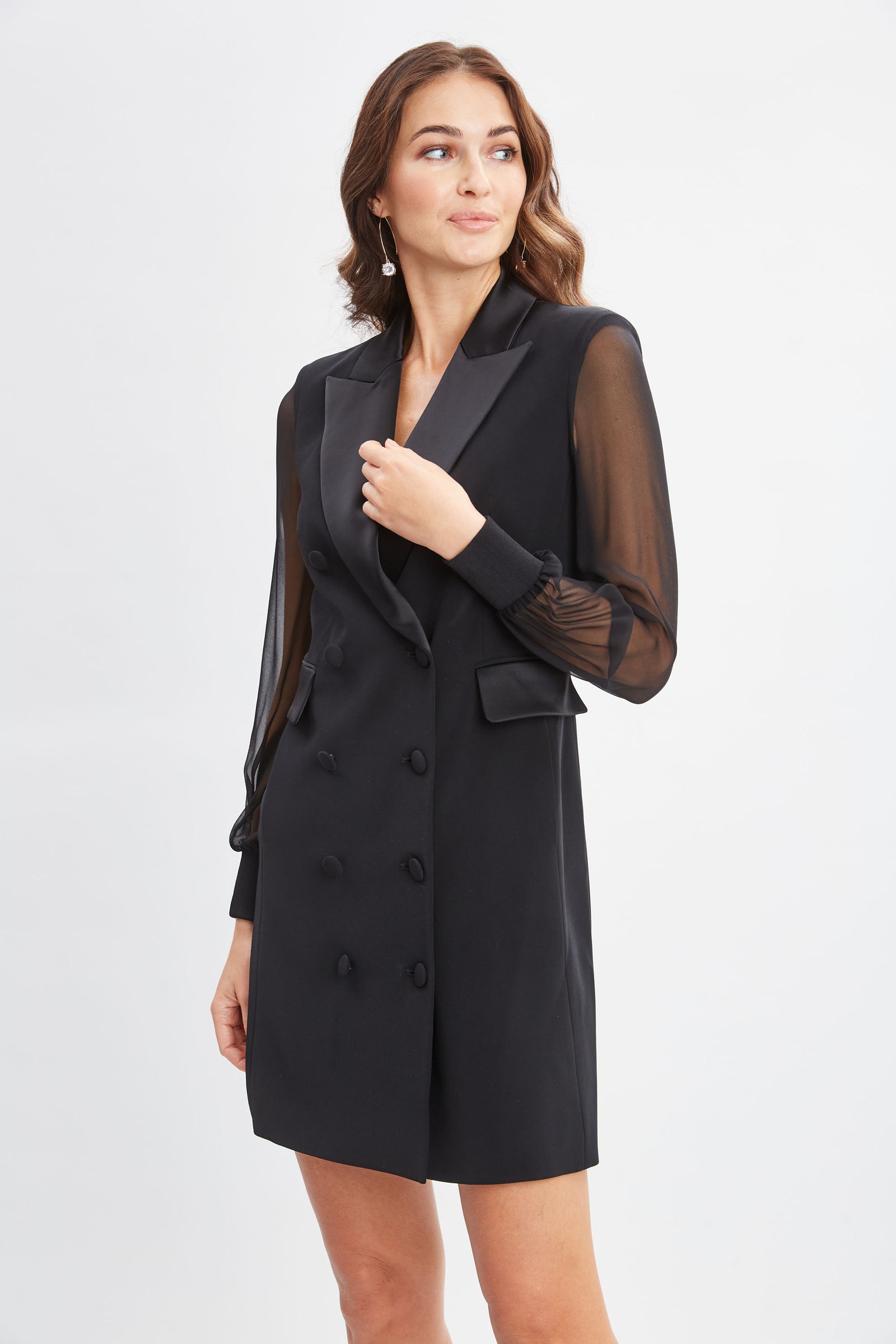 womens blazer dress black Zapaka Women Black Long Sleeves Pencil Blazer Dress Double Breasted Midi  Work Dress With Pockets – ZAPAKA main image 1