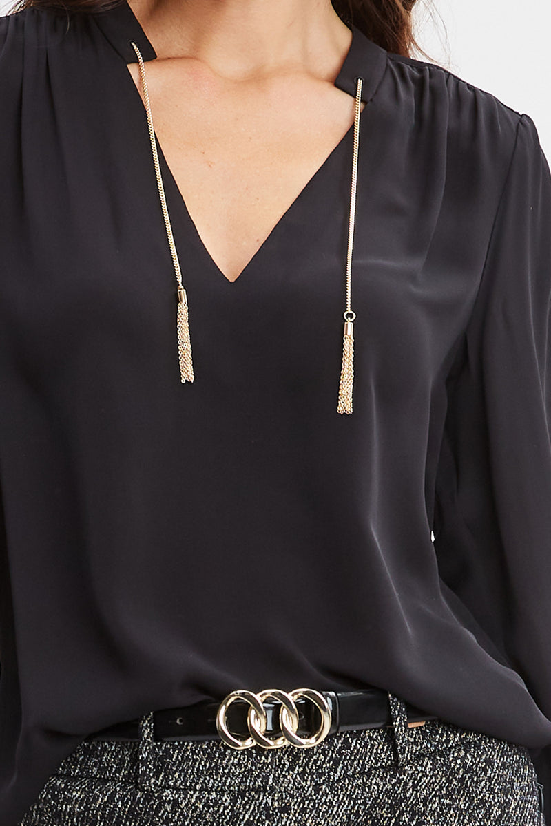 Silk Chain Tassel Shirt