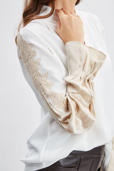 Lace Sleeve Silk Shirt Image 7