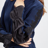 Lace Sleeve Silk Shirt