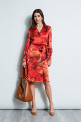Silk Etched Floral Wrap Dress