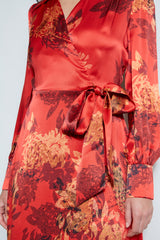Silk Etched Floral Wrap Dress