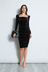 Ruched Velvet Square Neck Dress