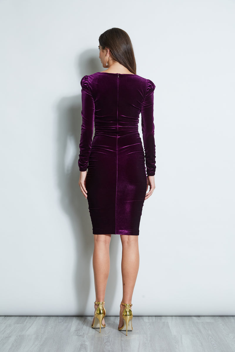 Ruched Velvet Square Neck Dress