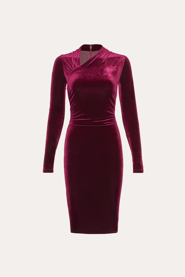 Asymmetric Ruched Velvet Dress