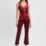 Silk Satin Sleeveless Ruffle Top