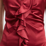 Silk Satin Sleeveless Ruffle Top