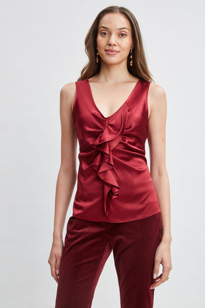 Silk Satin Sleeveless Ruffle Top Image 1