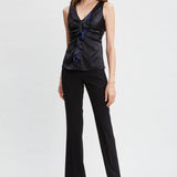 Silk Satin Sleeveless Ruffle Top
