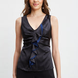 Silk Satin Sleeveless Ruffle Top