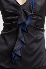 Silk Satin Sleeveless Ruffle Top