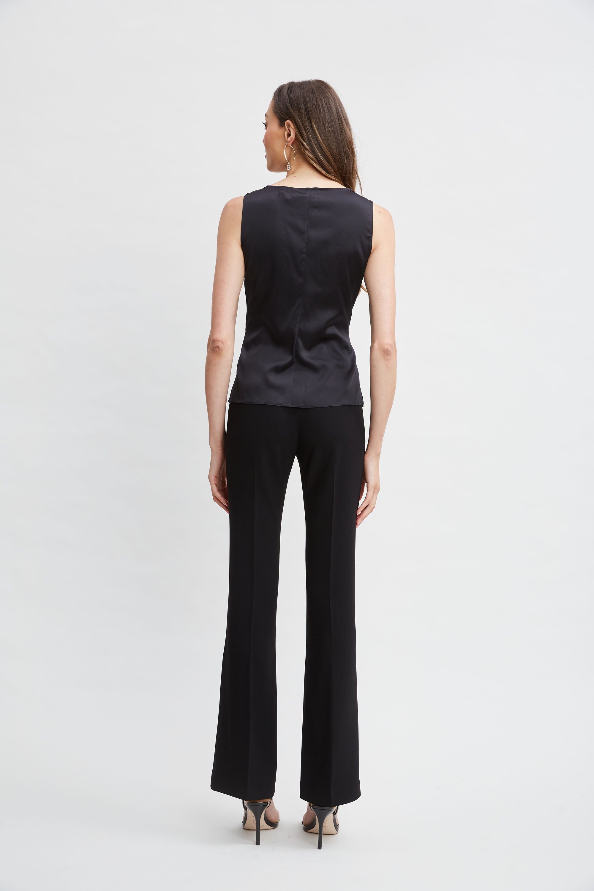Silk Satin Sleeveless Ruffle Top