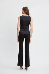 Silk Satin Sleeveless Ruffle Top