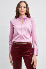 Silk Satin Twist Neck Shirt