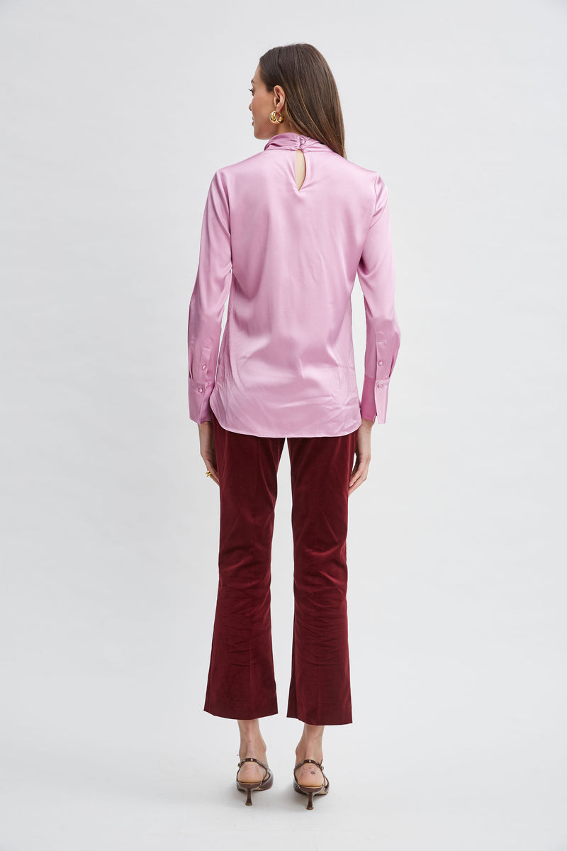 Silk Satin Twist Neck Shirt